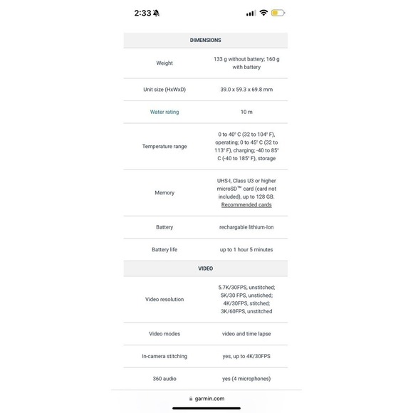 Garmin VIRB 360 Action Camera Discontinued - Picture 4 of 11